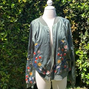 Floral Embroidered Bomber Jacket